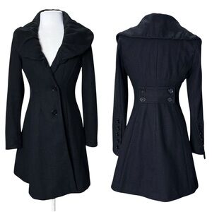 Express Wool Polyester Rayon Pea Coat. Leopard Interior. Long Coat XS